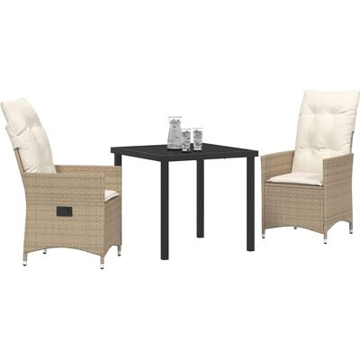vidaXL Tuin 3-delig Beige Rattan Eetset - Tuinmeubilair vidaXL Tuin 3-delig Beige Rattan Eetset - Tuinmeubilair