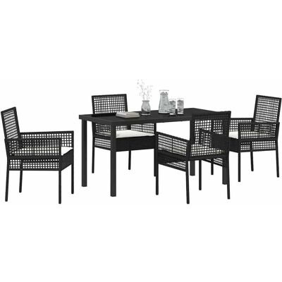 VidaXL - 5-Pc Garden Dining - Zwart - Rattan - Garden Set VidaXL - 5-Pc Garden Dining - Zwart - Rattan - Garden Set
