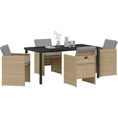 Vidaxl - 5-Piece Tuinset - Beige Poly-rattan - Grijze Kussens - Tuinset Vidaxl - 5-Piece Tuinset - Beige Poly-rattan - Grijze Kussens - Tuinset