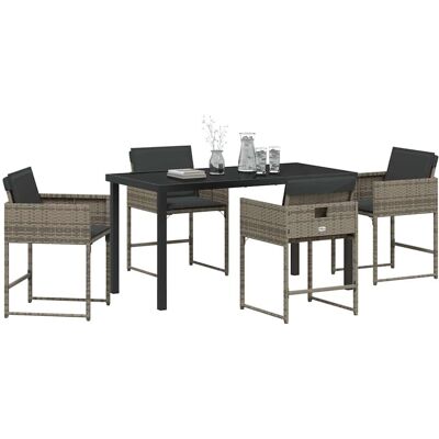VIDAXL - 5-delige tuin eettafelset - Grijs - PE Rattan VIDAXL - 5-delige tuin eettafelset - Grijs - PE Rattan