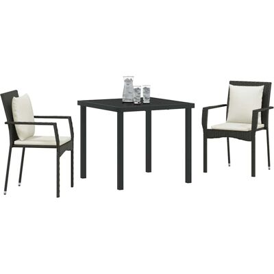 vidaXL Tuin Eetset - 3-delig, Zwart, Kussens vidaXL Tuin Eetset - 3-delig, Zwart, Kussens