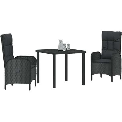 vidaXL Tuin Eettafelset 3-delig Zwart Rattan Polyester - Tuinmeubilair vidaXL Tuin Eettafelset 3-delig Zwart Rattan Polyester - Tuinmeubilair