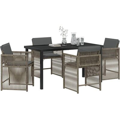 VidaXL 5-delig Tuin Eettafel Set Poly-Rattan Grijs - Tuin Eettafel Set VidaXL 5-delig Tuin Eettafel Set Poly-Rattan Grijs - Tuin Eettafel Set