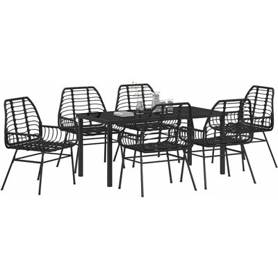 Generic - 7pc Poly Rattan - Zwart - Tuinmeubelset Generic - 7pc Poly Rattan - Zwart - Tuinmeubelset