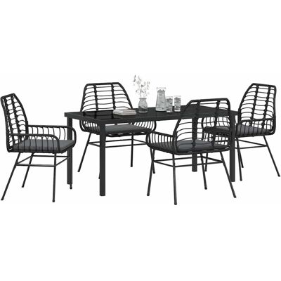 Generic - 5-delige tuin-eettafelset met kussens - Zwart - Synthetisch polyrotan - Rechthoekig - Garden dining set Generic - 5-delige tuin-eettafelset met kussens - Zwart - Synthetisch polyrotan - Rechthoekig - Garden dining set
