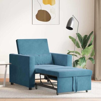 vidaXL Uittrekbaar slaapbank eenpersoons met wielen Blauw Fluweel vidaXL Uittrekbaar slaapbank eenpersoons met wielen Blauw Fluweel