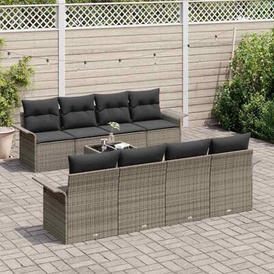 VIDAXL Tuinbank Set 9 stuks Grijs Synthetisch Rattan VIDAXL Tuinbank Set 9 stuks Grijs Synthetisch Rattan