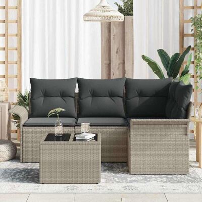 Lichtgrijs Tuinbankset - Weerbestendig Poly Rattan - 5 Delen Lichtgrijs Tuinbankset - Weerbestendig Poly Rattan - 5 Delen