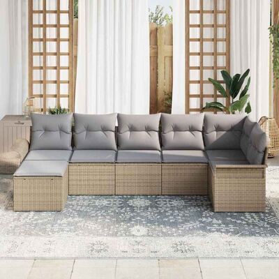 Beige Tuin Modular Bankstel - 7 Stukken, Kussens Beige Tuin Modular Bankstel - 7 Stukken, Kussens