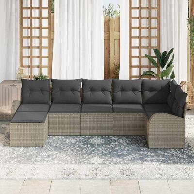 VIDAXL Tuinset 7-delig met Kussens Lichtgrijs in Synthetisch Rattan - Tuinset VIDAXL Tuinset 7-delig met Kussens Lichtgrijs in Synthetisch Rattan - Tuinset