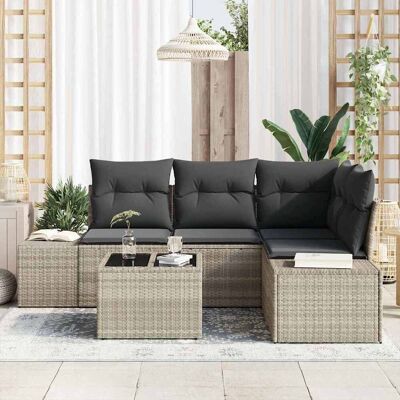 Vidaxl Tuinbank Set - 5 Stuks met Kussens, Grijs Vidaxl Tuinbank Set - 5 Stuks met Kussens, Grijs