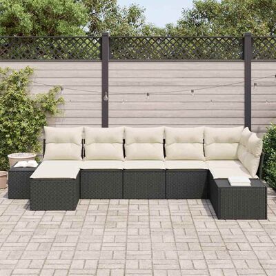 Tuinfamilie Set van 7 Tuinbankjes met Kussens Zwart Poliratán - Tuinmeubelen Tuinfamilie Set van 7 Tuinbankjes met Kussens Zwart Poliratán - Tuinmeubelen