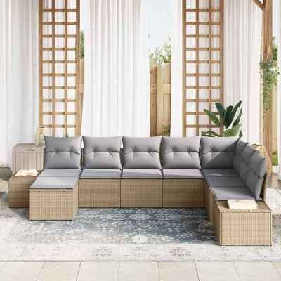 Beige Tuinbankenset - 8 Stuks, Moderne Buiten Rattan Meubels Beige Tuinbankenset - 8 Stuks, Moderne Buiten Rattan Meubels