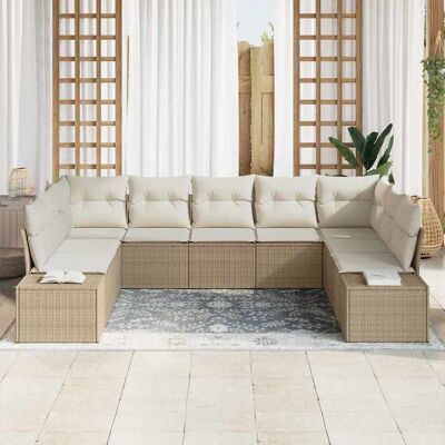 Tuinbankset 9 Delen Beige Poly Rattan - Alleen Buiten Tuinbankset 9 Delen Beige Poly Rattan - Alleen Buiten