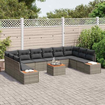 VidaXL Tuinbankset 11-delig Grijs Polyrattan Acacia VidaXL Tuinbankset 11-delig Grijs Polyrattan Acacia