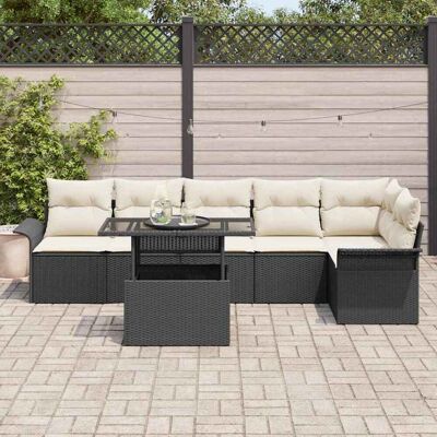 Poly Rattan Zwart Tuinbank Set - 7 Delen voor Buiten Poly Rattan Zwart Tuinbank Set - 7 Delen voor Buiten