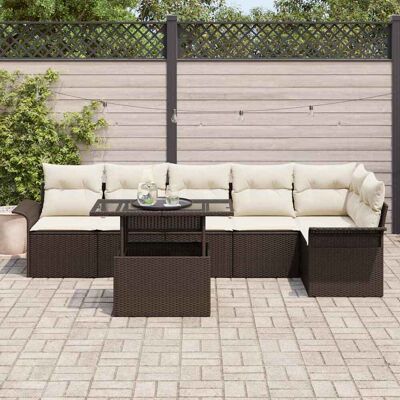 vidaXL Tuinbank Set 7-delig Bruin Rattan vidaXL Tuinbank Set 7-delig Bruin Rattan