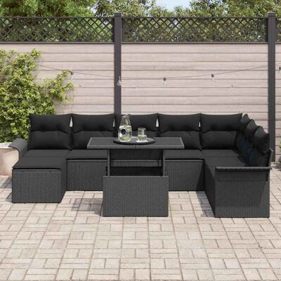 VidaXL Tuinbank Set - 9-delig Modern Hoek- & Arm Sofas - Zwart VidaXL Tuinbank Set - 9-delig Modern Hoek- & Arm Sofas - Zwart
