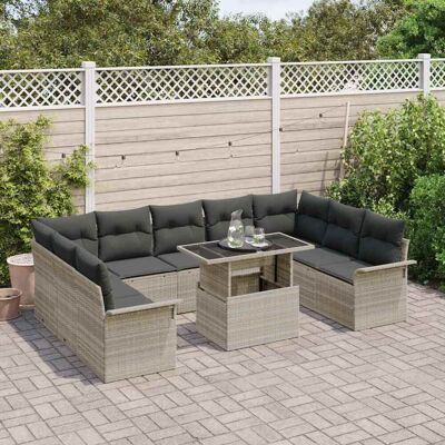 vidaXL Tuin Sofa Set 10 st Lichtgrijs Poly riet vidaXL Tuin Sofa Set 10 st Lichtgrijs Poly riet