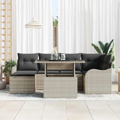 vidaXL Tuin Sofa Set 7 st Lichtgrijs Poly riet vidaXL Tuin Sofa Set 7 st Lichtgrijs Poly riet