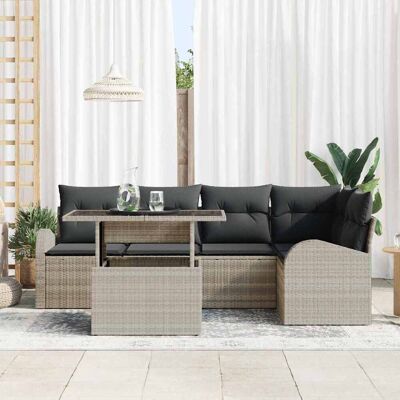 vidaXL Tuin Sofa Set 6 st 5-Aantal zitplaatsen Lichtgrijs Poly riet vidaXL Tuin Sofa Set 6 st 5-Aantal zitplaatsen Lichtgrijs Poly riet