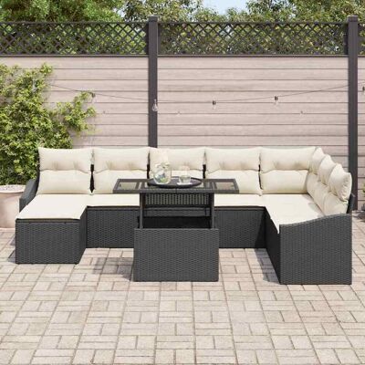 VIDAXL - Tuin Lounge Set 9 stuks met Kussens Zwart Rotan VIDAXL - Tuin Lounge Set 9 stuks met Kussens Zwart Rotan