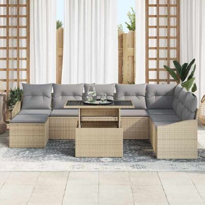 Beige Modern Tuinbank Set 9-delig - Tuinmeubilair Beige Modern Tuinbank Set 9-delig - Tuinmeubilair