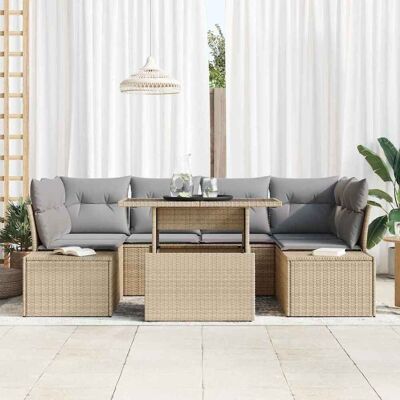 Tuinstoelenset van 7 Stukken - Beige - Rotan Tuinstoelenset van 7 Stukken - Beige - Rotan