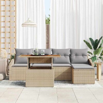 Vidaxl Tuinbank Set - Weerbestendig synthetisch rattan, Beige, 6 zitplaatsen Vidaxl Tuinbank Set - Weerbestendig synthetisch rattan, Beige, 6 zitplaatsen
