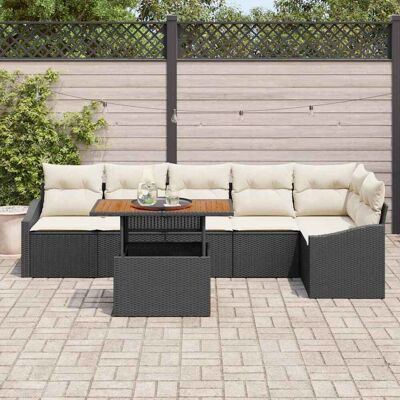 Natuurlijk Rattan Tuinbank Set - 7 Stuks, Zwart, Rechthoekig Natuurlijk Rattan Tuinbank Set - 7 Stuks, Zwart, Rechthoekig