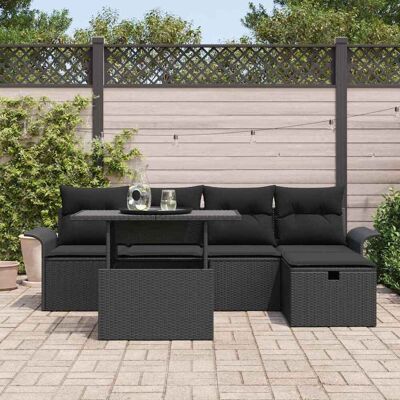 Unknown - 6-Piece Outdoor Sofa Set - Jet Black, Natural Rattan, 5 people - Garden furniture set Unknown - 6-Piece Outdoor Sofa Set - Jet Black, Natural Rattan, 5 people - Garden furniture set