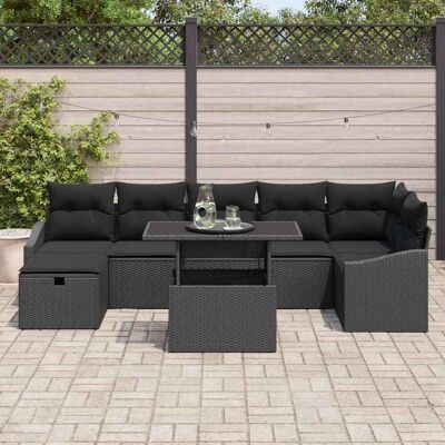 Generic - 8-delige Black Poly Rattan Buiten Tuinmeubelset Generic - 8-delige Black Poly Rattan Buiten Tuinmeubelset