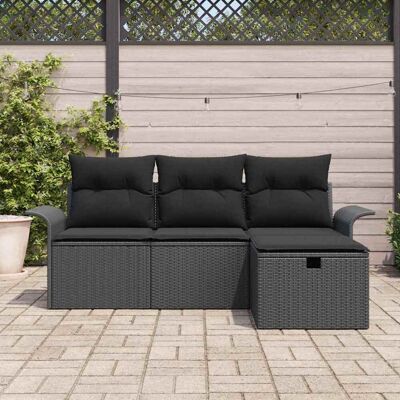 VIDAXL Tuinbank Set - Modulare Buiten Lounge voor 4 Zwart Rotan VIDAXL Tuinbank Set - Modulare Buiten Lounge voor 4 Zwart Rotan