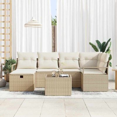 vidaXL Tuin Sofa Set met kussen met opslag 7 pcs Beige Poly riet vidaXL Tuin Sofa Set met kussen met opslag 7 pcs Beige Poly riet
