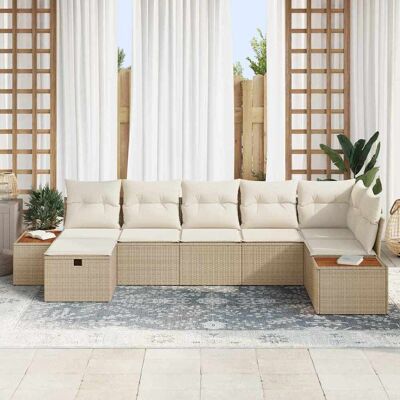 vidaXL Tuin Sofa Set met kussen 7 pcs Beige Poly riet vidaXL Tuin Sofa Set met kussen 7 pcs Beige Poly riet