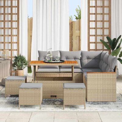 vidaXL Tuin Sofa Set met kussen met opslag Beige Poly riet vidaXL Tuin Sofa Set met kussen met opslag Beige Poly riet