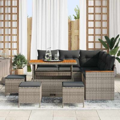 vidaXL Tuin Sofa Set met kussen met opslag Grijs Poly riet vidaXL Tuin Sofa Set met kussen met opslag Grijs Poly riet