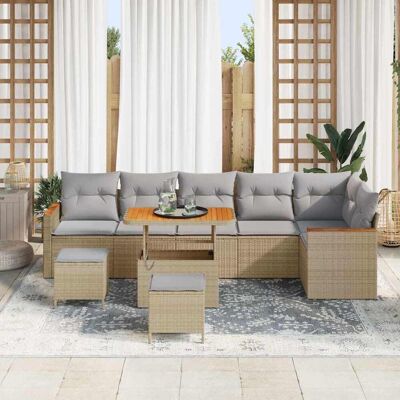 vidaXL Tuin Sofa Set met kussen met opslag Beige Poly riet vidaXL Tuin Sofa Set met kussen met opslag Beige Poly riet