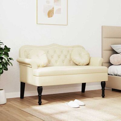 vidaXL Chesterfield Bank met kussen Crème 120,5 x 65 x 75 cm Nep Leer vidaXL Chesterfield Bank met kussen Crème 120,5 x 65 x 75 cm Nep Leer