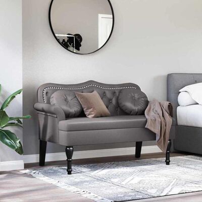 vidaXL Chesterfield Bank met kussen Grijs 120,5 x 65 x 75 cm Nep Leer vidaXL Chesterfield Bank met kussen Grijs 120,5 x 65 x 75 cm Nep Leer