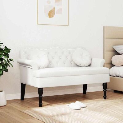 vidaXL Chesterfield Bank met kussen Wit 120,5 x 65 x 75 cm Nep Leer vidaXL Chesterfield Bank met kussen Wit 120,5 x 65 x 75 cm Nep Leer