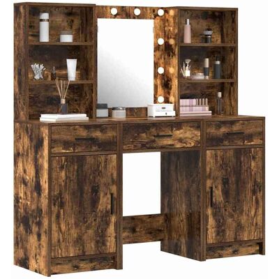 Vidaxl 3-delige Make-up Tafelset in Gerookt Eiken - Slaapkamermeubels Vidaxl 3-delige Make-up Tafelset in Gerookt Eiken - Slaapkamermeubels