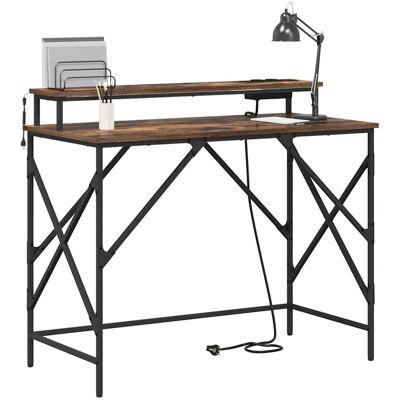 vidaXL Bureau met plank Gerookt eiken 100 x 50 x 86,5 cm Bewerkt hout vidaXL Bureau met plank Gerookt eiken 100 x 50 x 86,5 cm Bewerkt hout