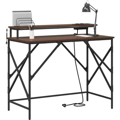 vidaXL Bureau met plank Bruin Eiken 100 x 50 x 86,5 cm Bewerkt hout vidaXL Bureau met plank Bruin Eiken 100 x 50 x 86,5 cm Bewerkt hout