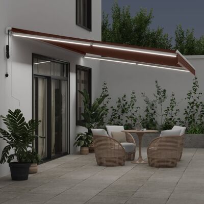 vidaXL Bruin Wit 600x350cm Rollbare Zonwering - Zonwering vidaXL Bruin Wit 600x350cm Rollbare Zonwering - Zonwering
