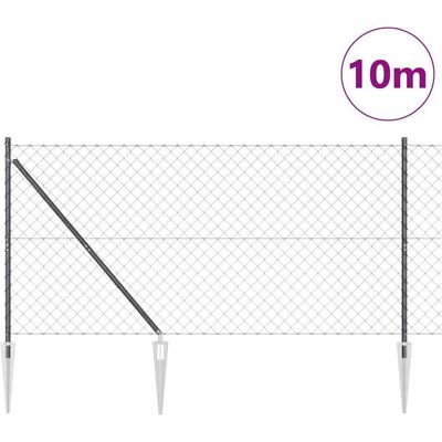 vidaXL Kettinglink Hek met Punten 10 x 1,4 m PVC-Coated Staal Grijs vidaXL Kettinglink Hek met Punten 10 x 1,4 m PVC-Coated Staal Grijs