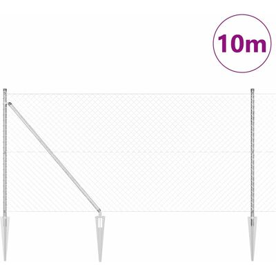 vidaXL Kettinglink Schutting met Spikes 10 x 1,4 m Zilverkleurig Mesh vidaXL Kettinglink Schutting met Spikes 10 x 1,4 m Zilverkleurig Mesh