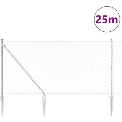 vidaXL Buiten kettinglinkhek met spikes 25 x 1 m Gegalvaniseerd staal vidaXL Buiten kettinglinkhek met spikes 25 x 1 m Gegalvaniseerd staal