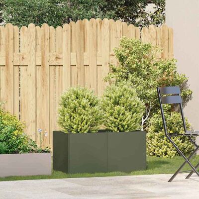 vidaXL Olijfgroen Stalen Plantbak 80x40x40 cm - Plant vidaXL Olijfgroen Stalen Plantbak 80x40x40 cm - Plant