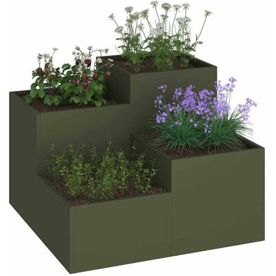 vidaXL Olivengrün Stalen plantenbak - 80x80x60cm vidaXL Olivengrün Stalen plantenbak - 80x80x60cm